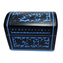 Caja Olinalá Baúl Mediano Rayado Vacío (Azul Marino-Azul Claro) Patos