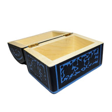 Caja Olinalá Baúl Mediano Rayado Vacío (Azul Marino-Azul Claro) Patos