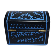 Caja Olinalá Baúl Mediano Rayado Vacío (Azul Marino-Azul Claro) Patos