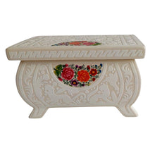 Caja Olinalá Marrana Grande Rayado Vacío (Beige-Blanco-Flores a Color)