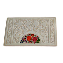 Caja Olinalá Marrana Grande Rayado Vacío (Beige-Blanco-Flores a Color)