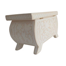 Caja Olinalá Marrana Grande Rayado Vacío (Beige-Blanco-Flores a Color)