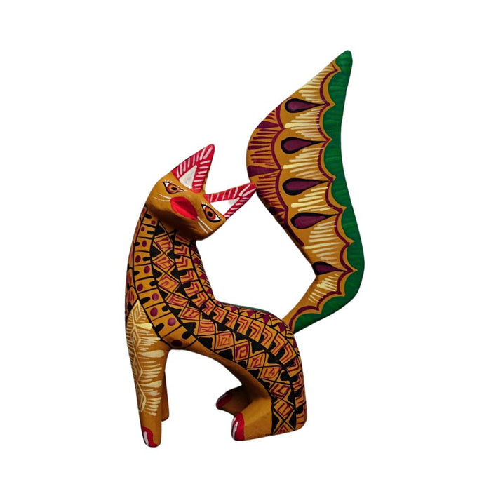 Alebrije Gato Grecas #30 Oaxaca (Mostaza-Negro-Verde)  (Madera de Copal)