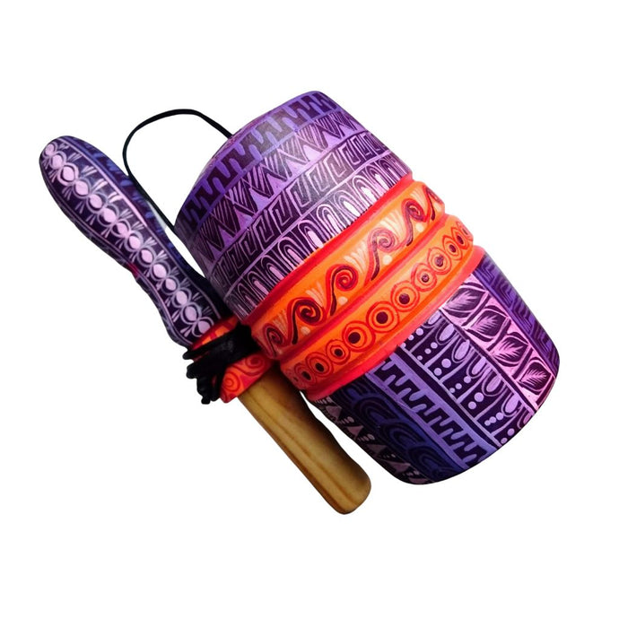 Balero Grecas Juego Tradicional (Madera de Copal Tallado y Pintado a Mano) Morado-Naranja