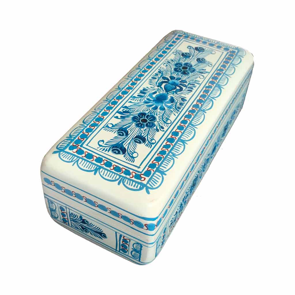 Caja Olinalá Esclavera (Blanco / Azul)