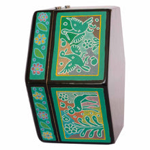 Caja Olinalá Hexagonal (Verde / Negro)