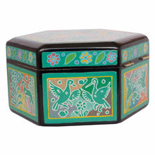 Caja Olinalá Hexagonal (Verde / Negro)