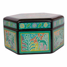 Caja Olinalá Hexagonal (Verde / Negro)