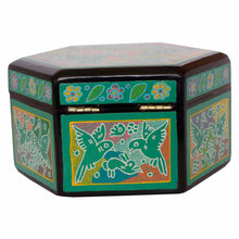 Caja Olinalá Hexagonal (Verde / Negro)