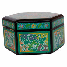 Caja Olinalá Hexagonal (Verde / Negro)