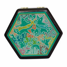 Caja Olinalá Hexagonal (Verde / Negro)