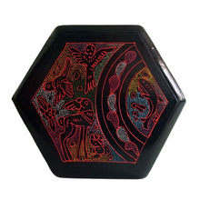 Caja Olinalá Hexagonal Punteado (Negro/Colores)