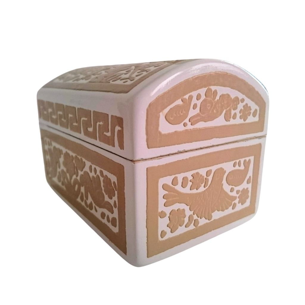 Caja Olinalá Mini Baúl Rayado (Crema/Beige) Conejos