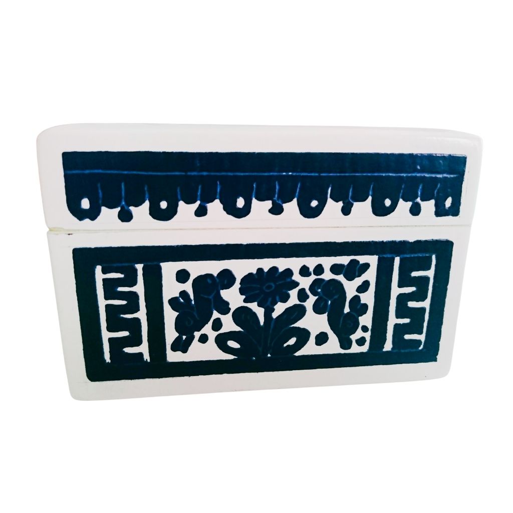 Caja Olinalá Mini Rayado (Blanco /Azul Marino) Conejos