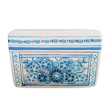 Caja Olinalá Mini Barniz (Blanca/Flores Azul Claro)