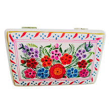 Caja Olinalá Mini Barniz (Blanca/Flores Colores)