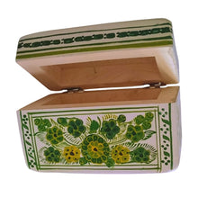 Caja Olinalá Mini Barniz (Blanca/Flores Verde/Amarillo)