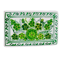 Caja Olinalá Mini Barniz (Blanca/Flores Verde/Amarillo)