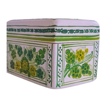 Caja Olinalá Mini Barniz (Blanca/Flores Verde/Amarillo)