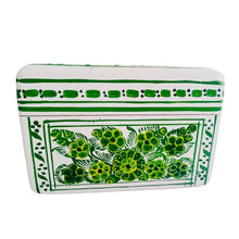 Caja Olinalá Mini Barniz (Blanca/Flores Verde/Amarillo)