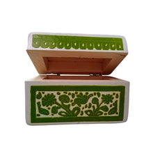 Caja Olinalá Mini Rayado (Blanco /Verde) Venado/Pez/Pájaro