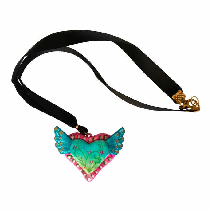 Collar Corazón Angelito Turquesa (Papel Mache)