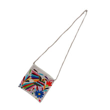 Bolsa Morral Chica Bordada en Tenango [Ave multicolor flor azul ) #23
