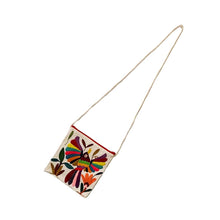 Bolsa Morral Chica Bordada en Tenango [Ave vertical multicolor flor naranja ) #28