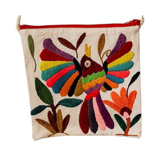 Bolsa Morral Chica Bordada en Tenango [Ave vertical multicolor flor naranja ) #28
