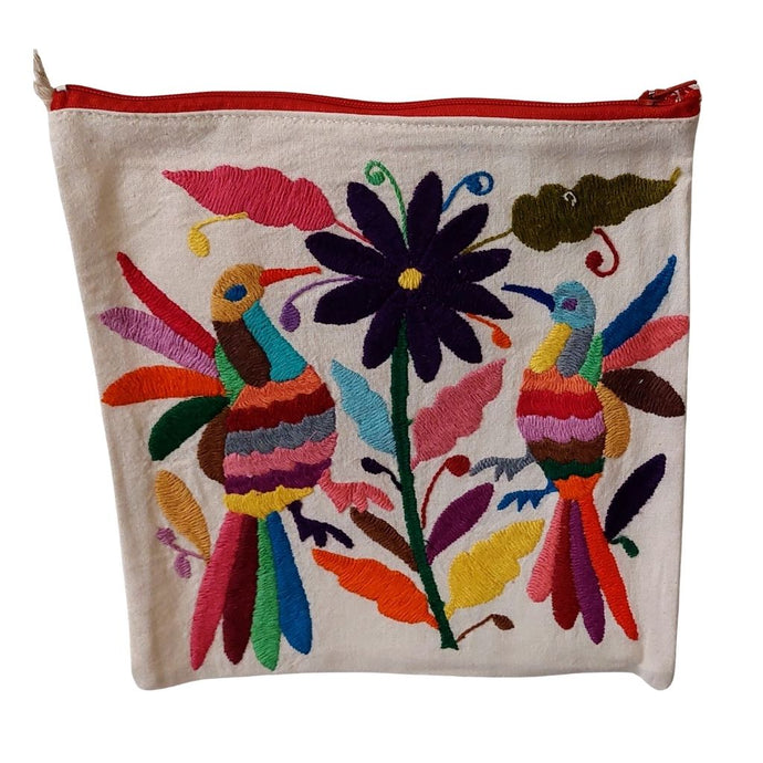 Bolsa Morral Chica Bordada en Tenango [Dos colibríes flor azul marino ) #14
