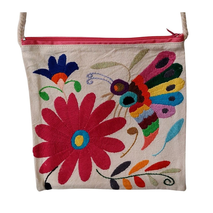 Bolsa Morral Chica Bordada en Tenango [Mariposa flor roja ) #11