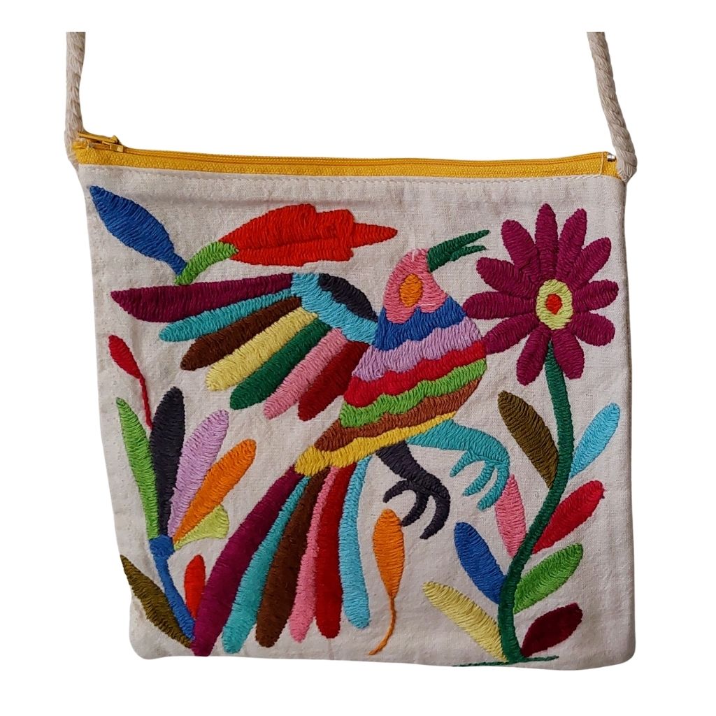 Bolsa Morral Chica Bordada en Tenango [Paloma cabeza naranja ) #4 – OxM