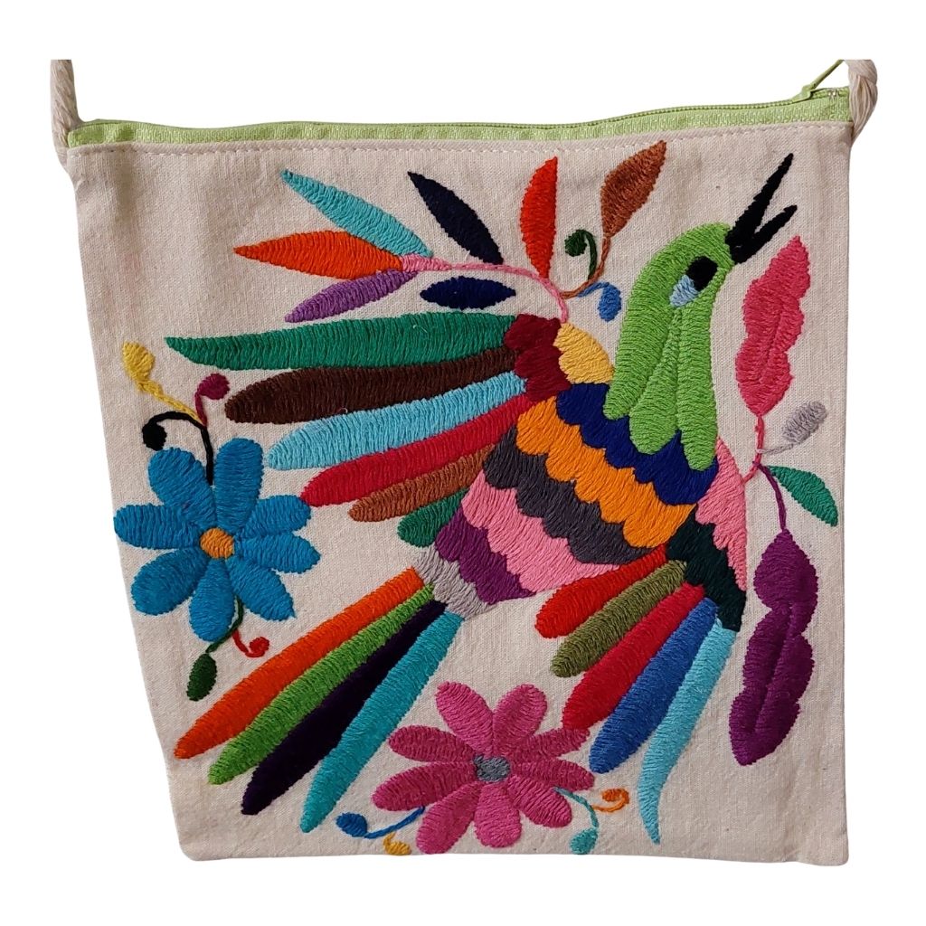Bolsa Morral Chica Bordada en Tenango [Paloma cabeza verde ) #3 – OxM