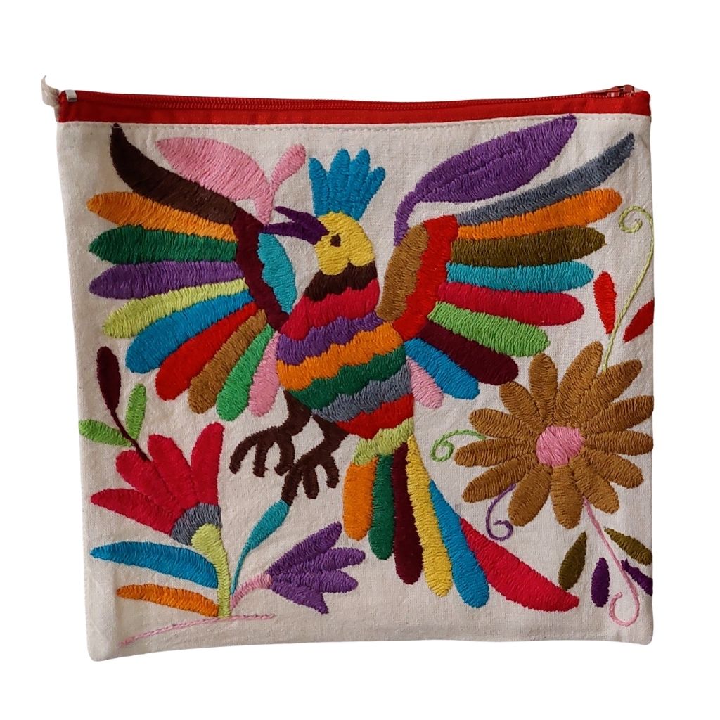 Bolsa Morral Chica Bordada en Tenango [Paloma alas extendidas cresta a