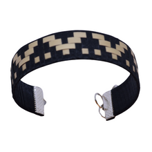 Brazalete Tejido en Palma Broche Metálico  [Azul Marino/Natural)