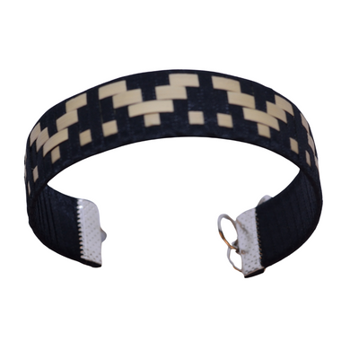 Brazalete Tejido en Palma Broche Metálico  [Azul Marino/Natural)
