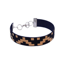Brazalete Tejido en Palma Broche Metálico  [Azul Marino/Natural)