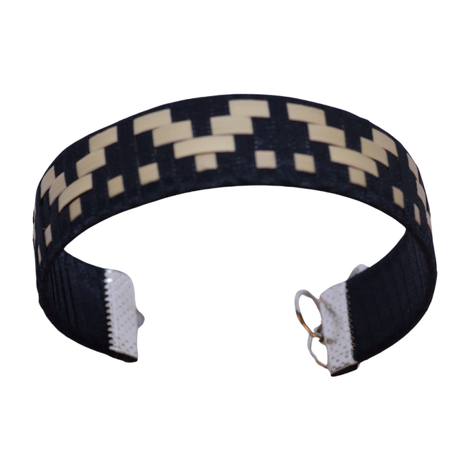 Brazalete Tejido en Palma Broche Metálico  [Azul Marino/Natural)