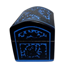 Caja Olinalá Baúl Mediano Rayado Vacío (Azul Marino-Azul Claro) Patos