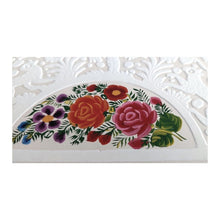 Caja Olinalá Marrana Grande Rayado Vacío (Beige-Blanco-Flores a Color)