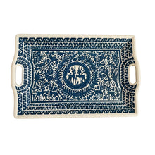 Charola Olinalá #4 con Asas (Blanco /Azul Marino) Círculo Venados