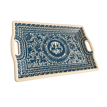 Charola Olinalá #4 con Asas (Blanco /Azul Marino) Círculo Venados