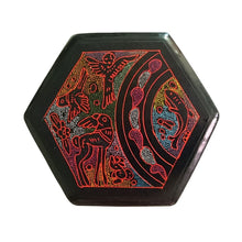 Caja Olinalá Hexagonal Punteado (Negro/Colores)