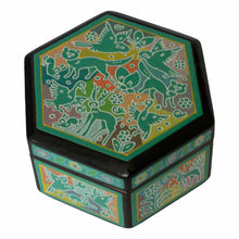 Caja Olinalá Hexagonal (Verde / Negro)