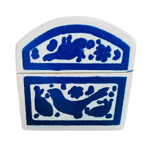 Caja Olinalá Mini Baúl Rayado (Blanca/Azul Rey) Ave-Conejo
