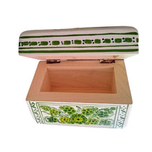 Caja Olinalá Mini Barniz (Blanca/Flores Verde/Amarillo)