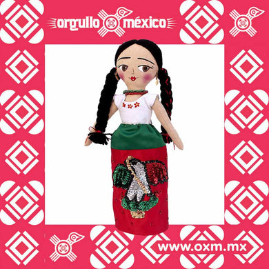 OxM.Mx Muñeca China Poblana. Artesanía mexicana contemporánea en forma de China Poblana. Pieza bordada y pintada a mano. Mayeb